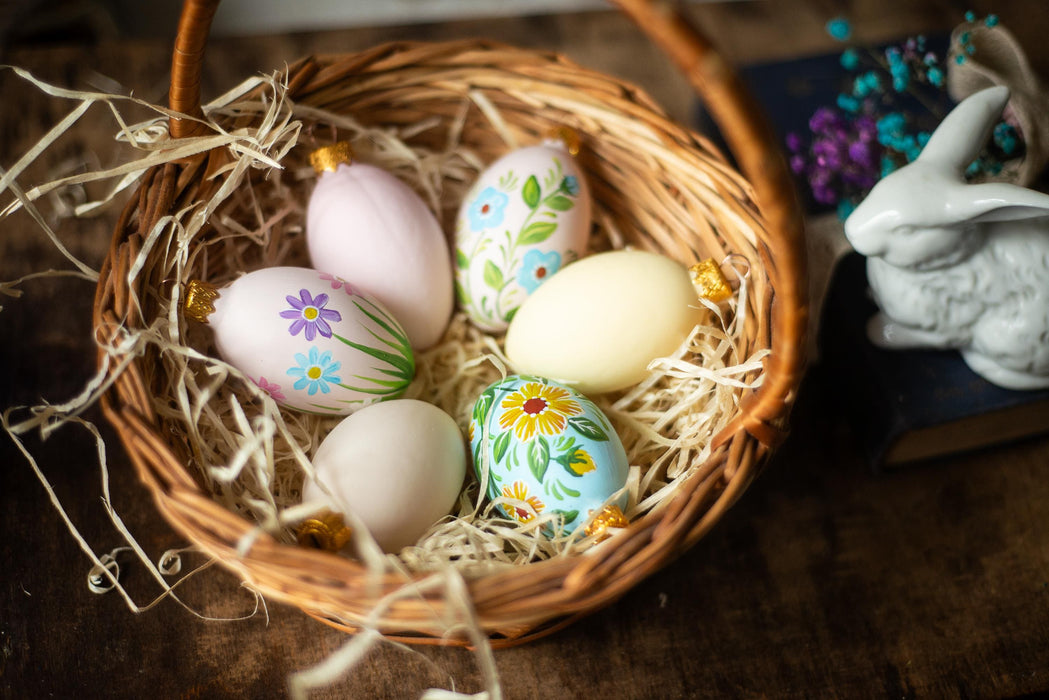 Glass Easter Eggs - Set of 6 Hand Painted Floral Hanging Ornaments for Easter Tree