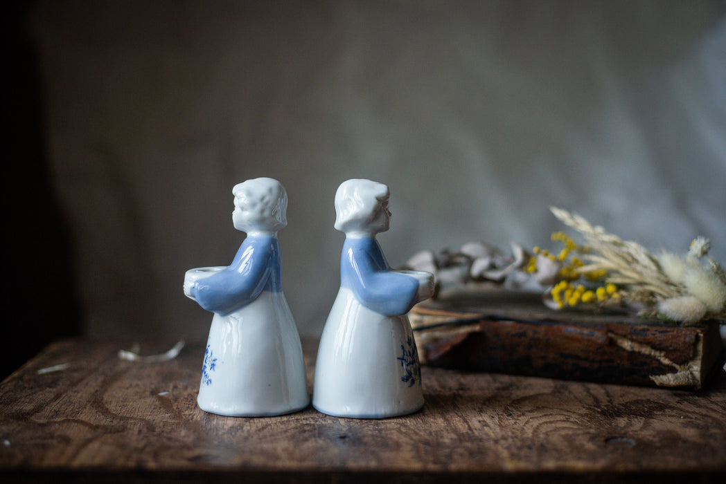 Porcelain vintage angels candle holders, pair candleholders, Christmas eve table serving