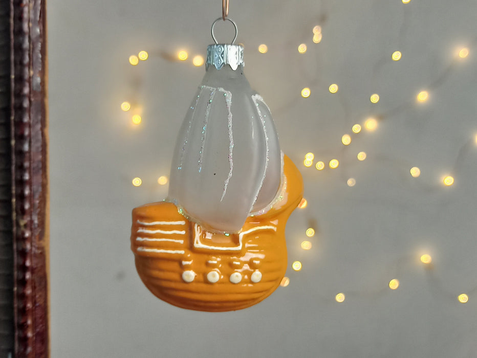 Glass Ship Christmas Ornament with Frosted Sails