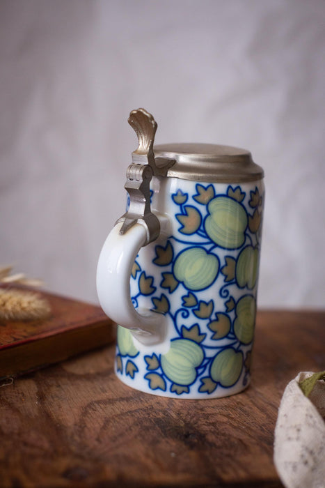 Vintage Bavarian Beer Stein Apple Pattern Ceramic Mug with Lid Germany