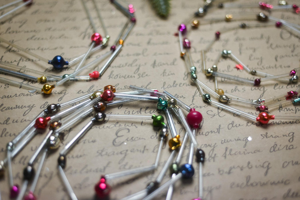 Vintage Bugle Bead Garland, Soviet Glass Garland 1970s