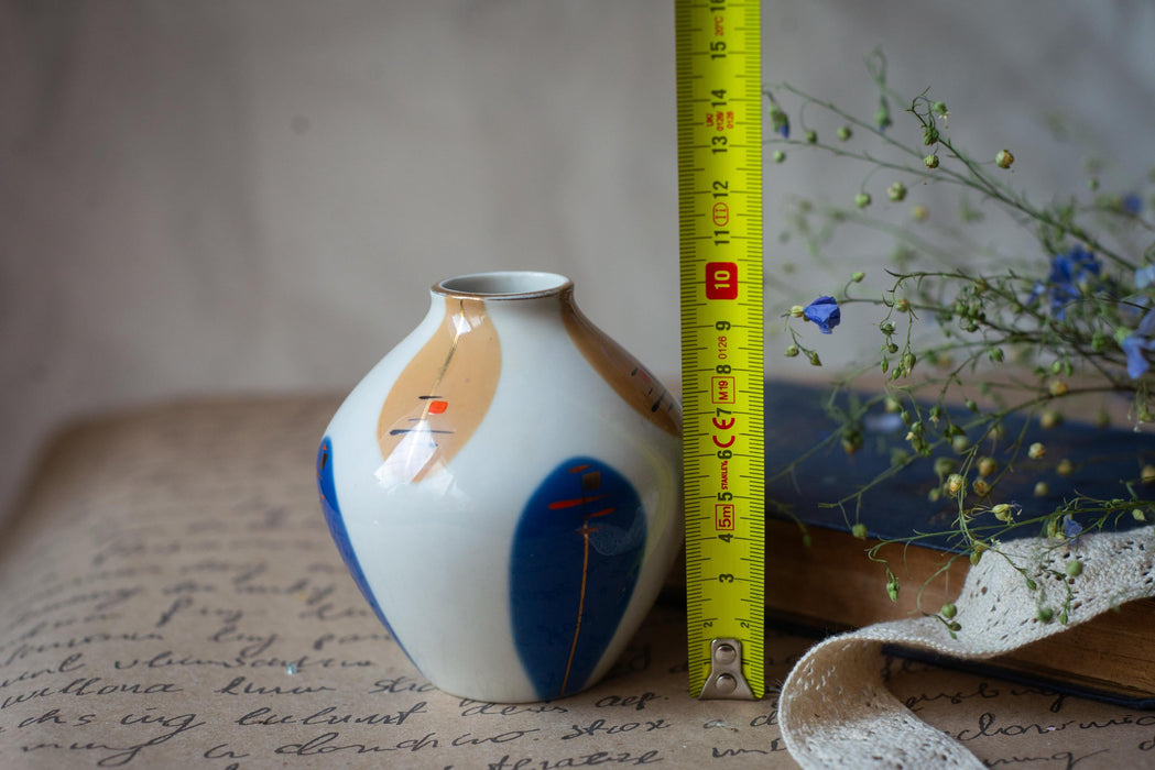 Mid Century Ceramic Vase – Bauhaus Style Abstract Painted Pottery, Modernist Art Home Decor