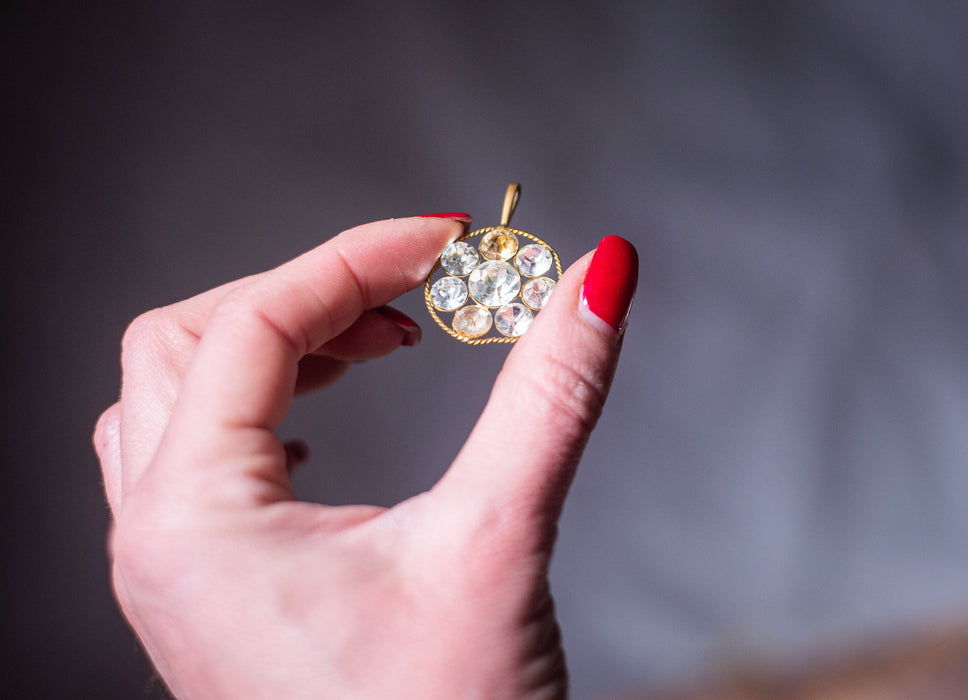Vintage Rhinestone Brooch, Gold Filigree Pin, Small Crystal 1970s Jewelry