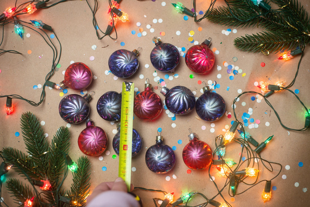 Vintage Glass Christmas Ornaments, Purple Red Baubles