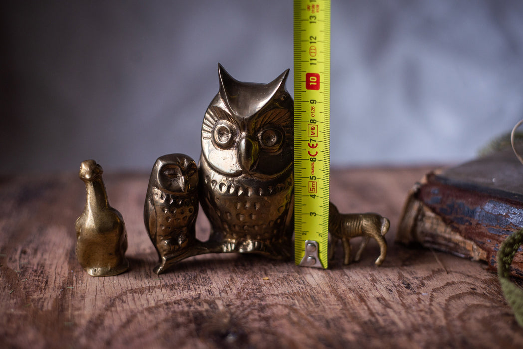 Vintage Brass Animal Figurines, European Owl Goose Horse Figurine