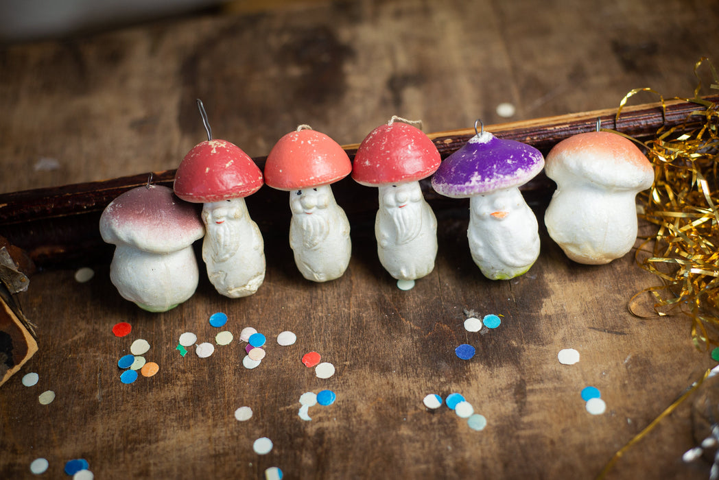 Vintage Mushroom Christmas Ornaments, Woodland Glass Tree