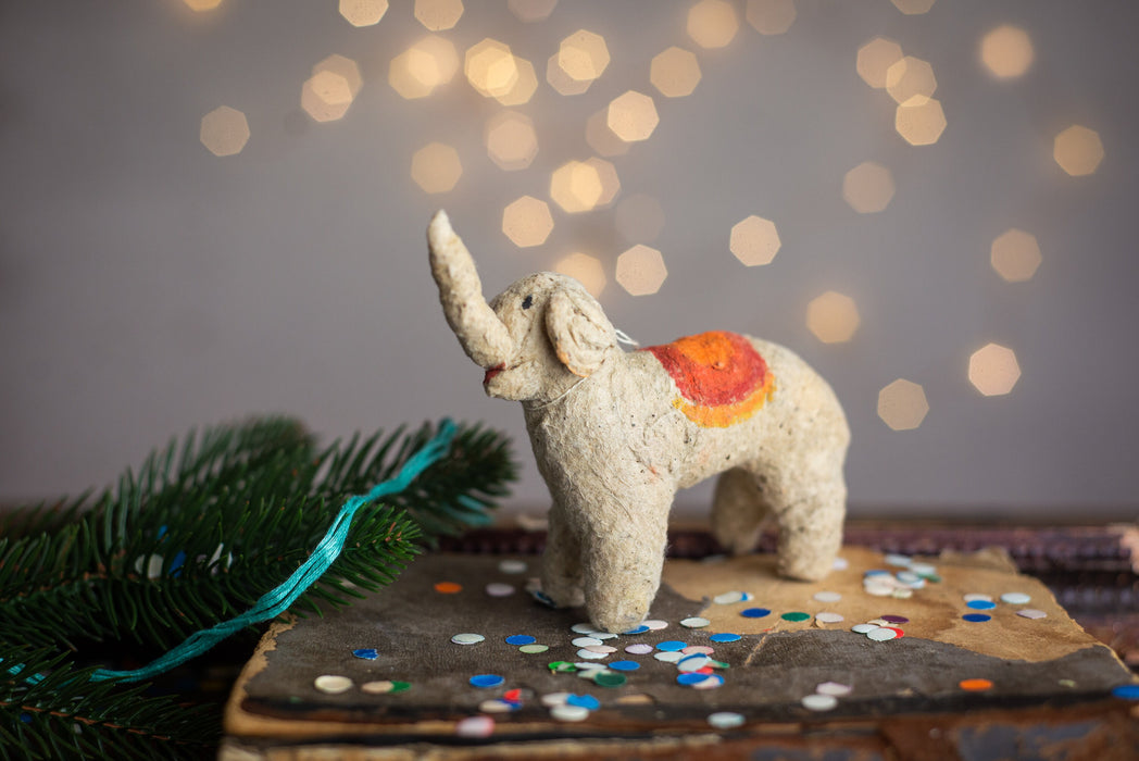 Antique Spun Cotton Elephant Ornament, Primitive