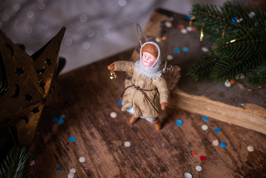 Spun Cotton Angel Boy Ornament, Vintage Inspired
