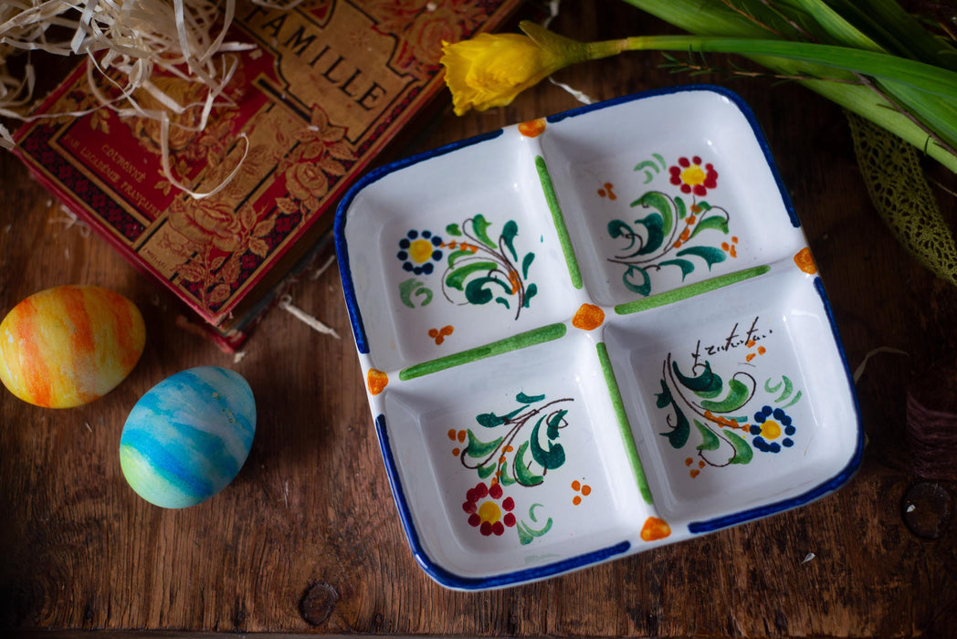 Vintage Italian Ceramic Divided Serving Dish – Hand Painted Floral Platter