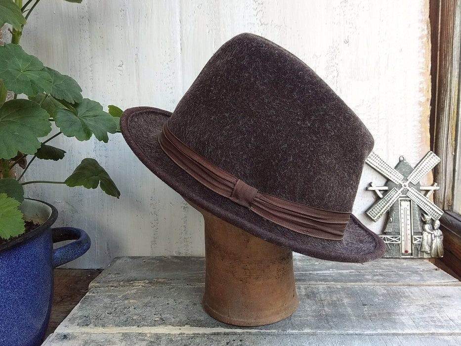 Vintage Felt Homburg Hat, 1970s Brown Unisex Classic Fall Winter Style
