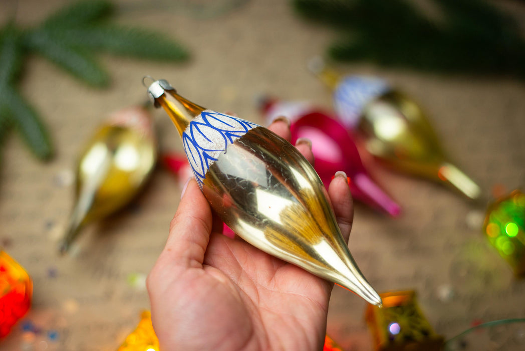 Vintage Glass Icicle Christmas Ornaments, Set of 5 – 15 cm
