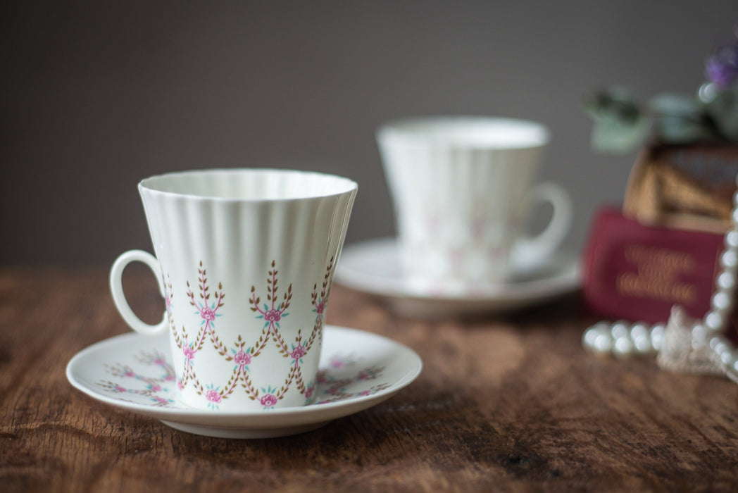 Vintage bone china coffee set, Porcelain cups and saucer