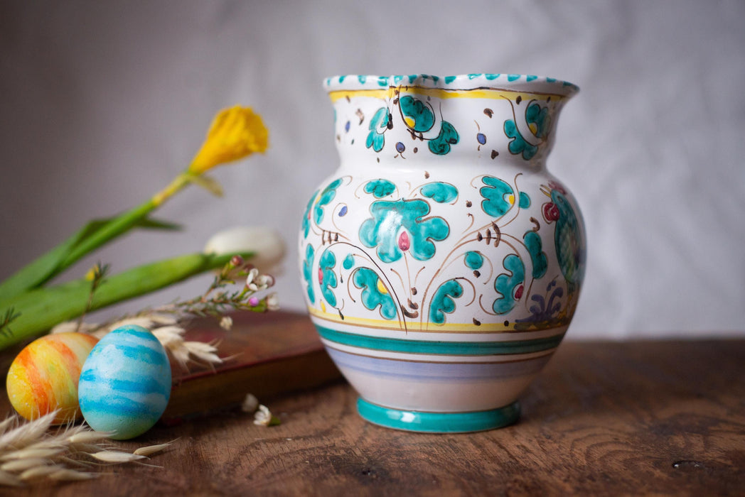 Italian Deruta Rooster Pitcher – Hand Painted Ceramic Vase