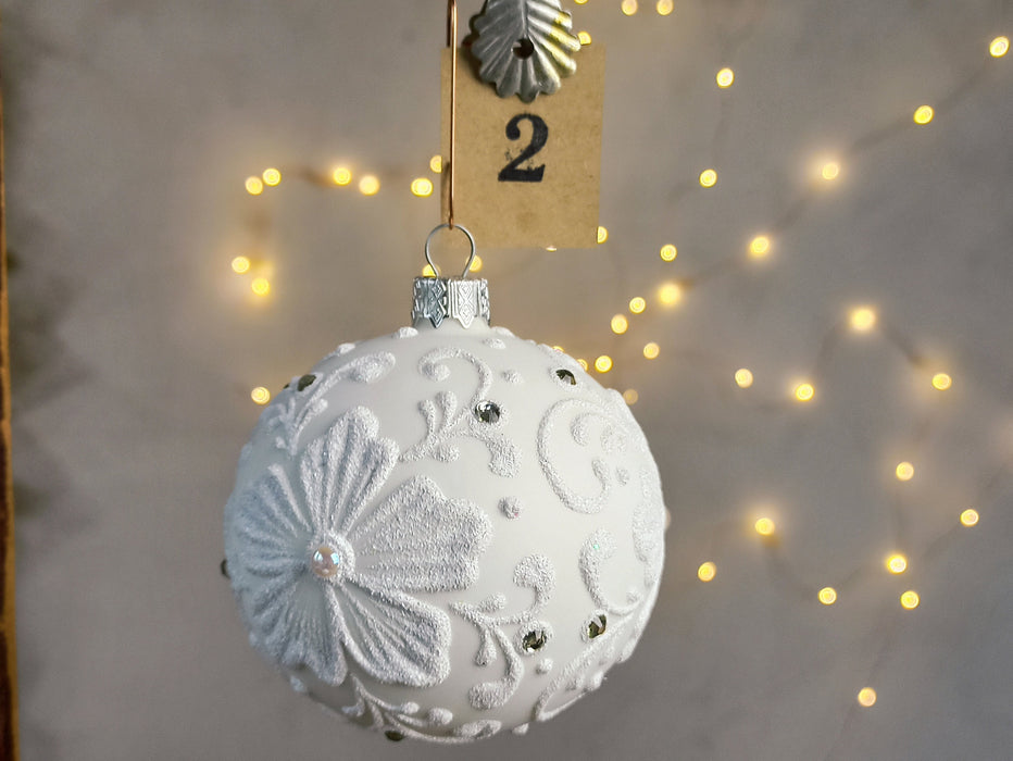 Black White Christmas Baubles Set, Hand Painted Glass
