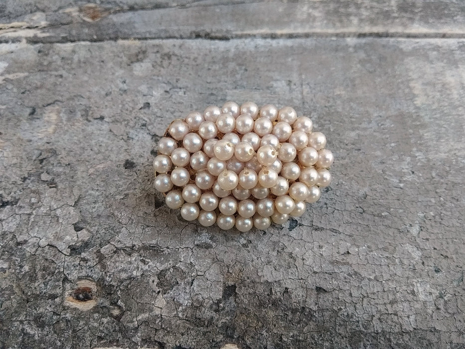 Vintage Oval Brooch with Faux Pearls, Classic 1970s Pin for Coat or Jacket