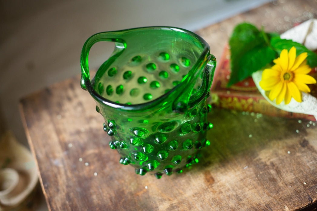 Vintage Green Hobnail Glass Ice Bucket