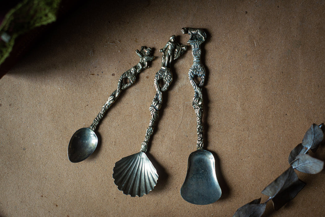 Set of 3 Vintage German Silver Tone Serving Spoons, Mid Century Tableware