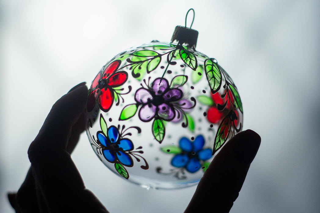 Clear Glass Baubles – Hand Painted Floral Easter Tree Ornaments | Spring Home Decor