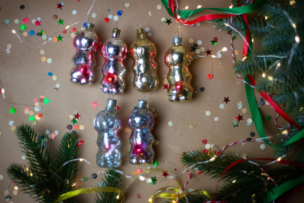 Vintage Glass Dog Ornament with Bowtie, Mid Century