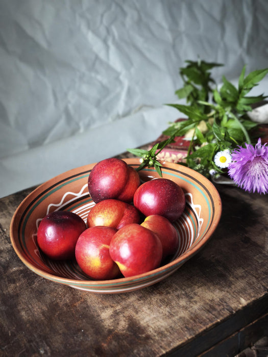Vintage Ceramic Bowl - Rustic Serving Dish With Hand-Painted Folk Art Pottery