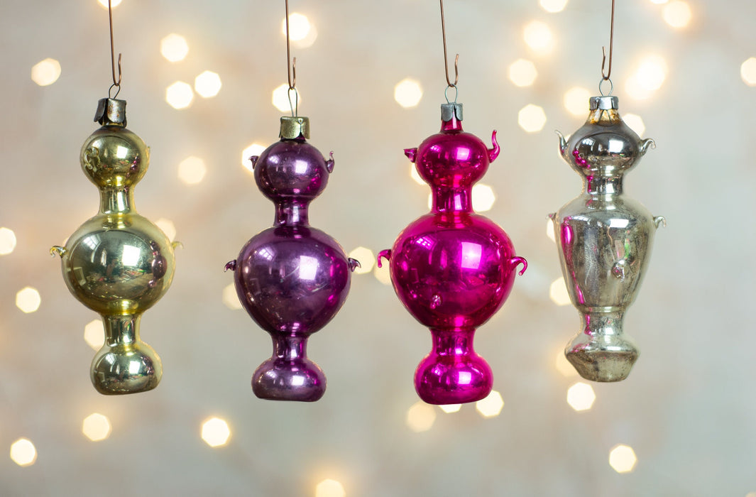 Vintage Samovar Glass Ornaments, Retro Mercury Glass