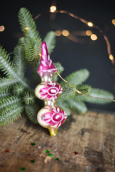 Vintage Pink & Gold Indent Glass Tree Topper – 1960s