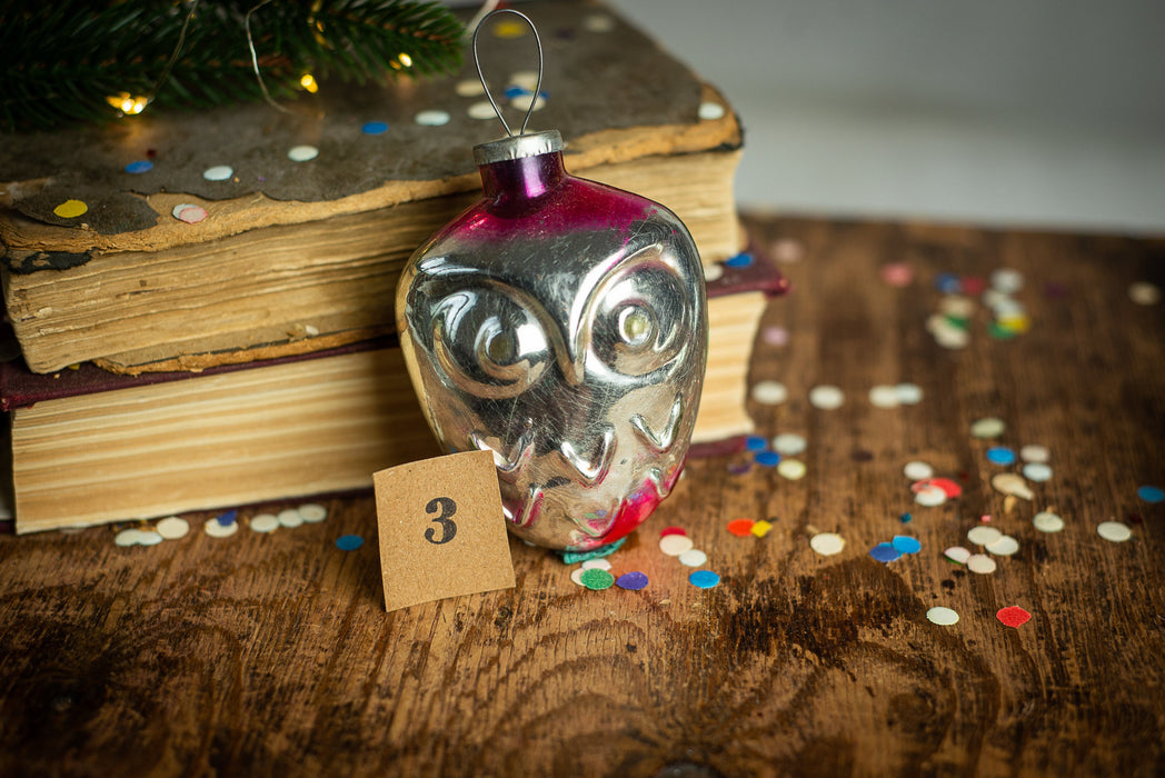Vintage Owl Glass Ornament, Large Christmas Bird