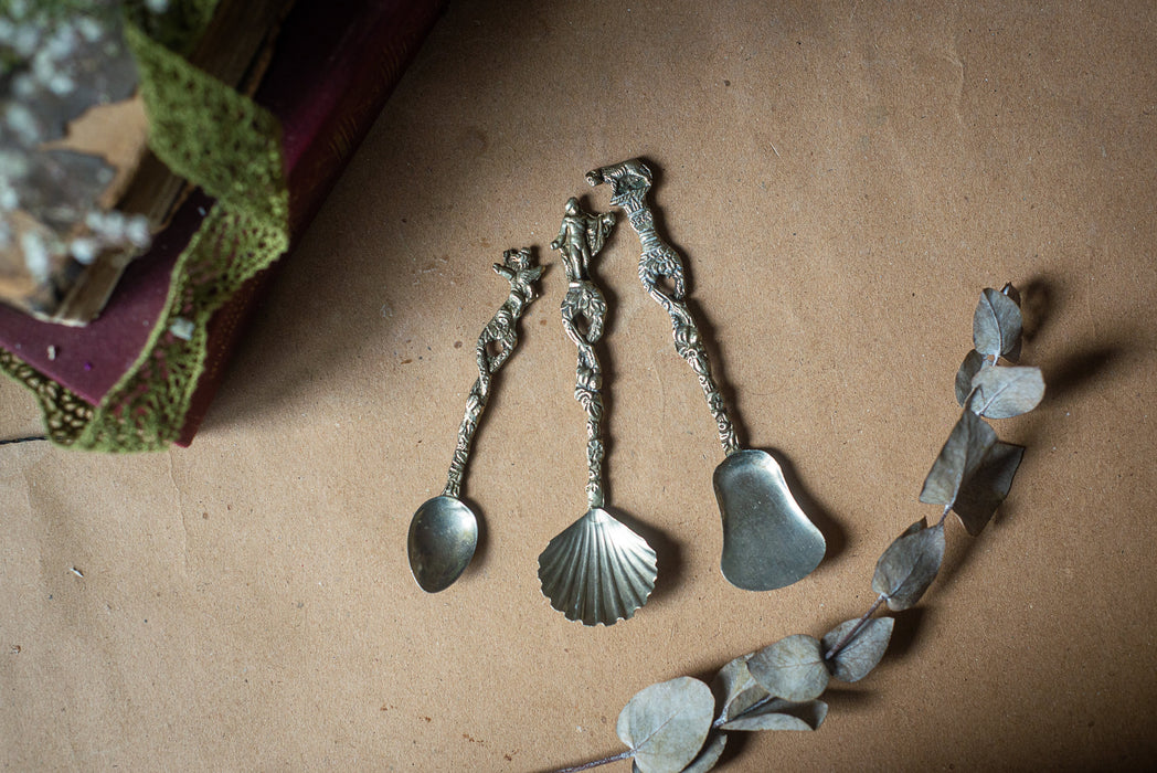 Set of 3 Vintage German Silver Tone Serving Spoons, Mid Century Tableware