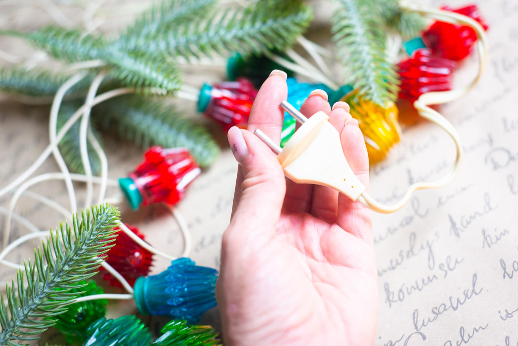 Vintage Ribbed Christmas Lights, Retro Christmas Tree Garland, Working Christmas String Lights