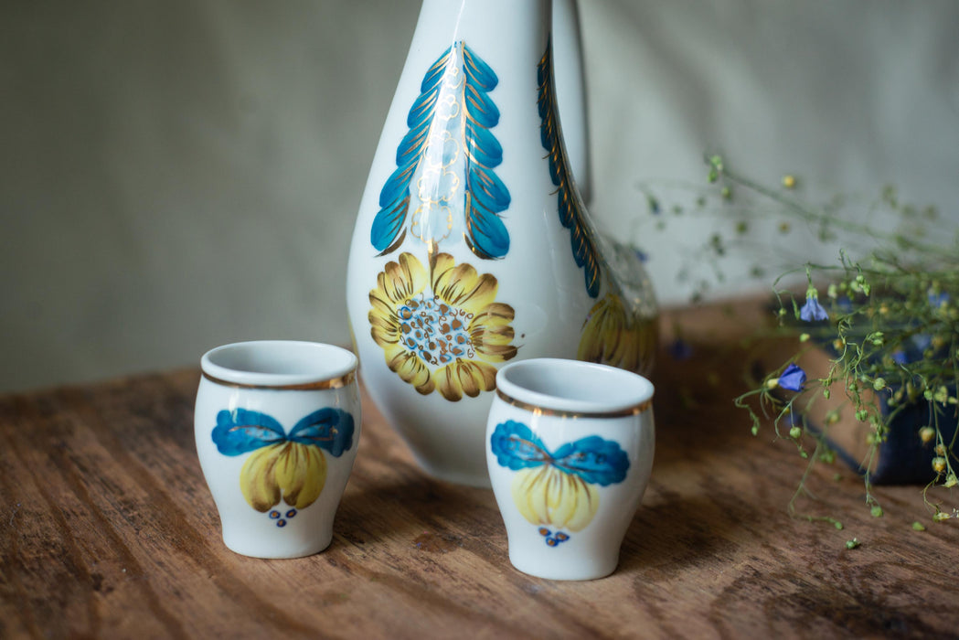 Vintage Ceramic Rooster Decanter Set, Rustic Barware, Folk Style Drink Set