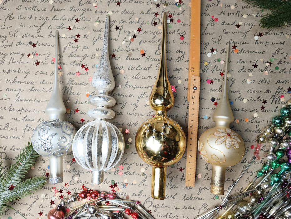 Glitter Glass Christmas Tree Topper – White, Silver or Gold
