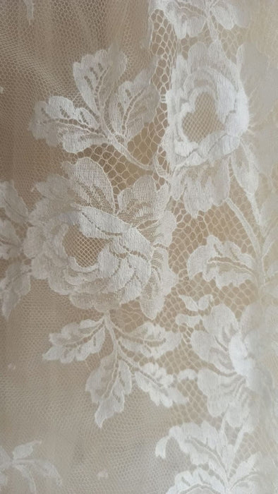 1950s Vintage Wedding Dress – Ivory Lace Tulle Tea Length Gown With Long Sleeves