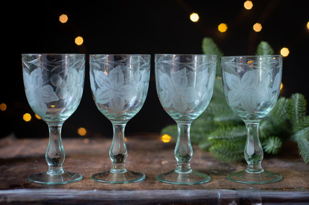 1970s Etched Crystal Wine Glasses – Set of 2
