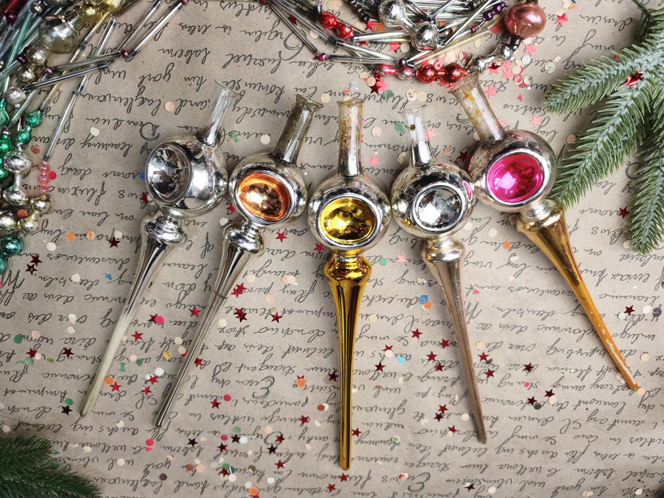 Vintage Gold or Silver Glass Reflector Tree Topper – 1960s