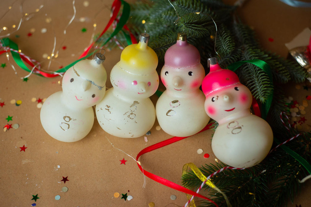 Vintage Glass Snowman Ornament, 1970s Rustic Christmas