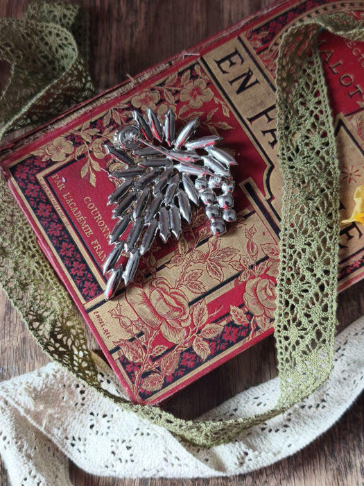 Vintage Rhinestone Brooch 1970s, Silver Tone Statement Pin with Clear Crystals