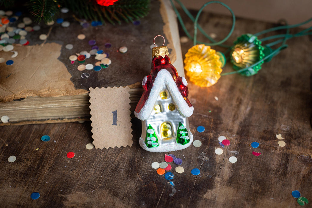 Vintage Gingerbread House Glass Ornament, Hand Painted
