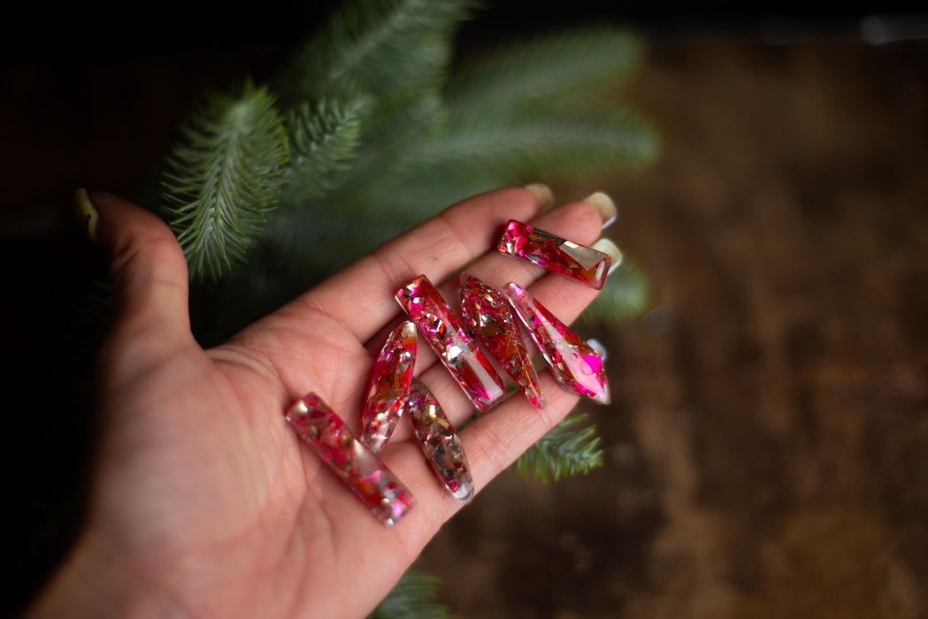 Boho Mosaic Christmas Ornaments, Iridescent Red Glass