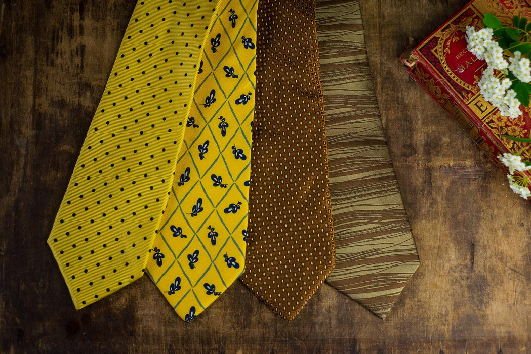 Vintage Silk Neckties, Designer Wedding Tie Collection, Yellow Brown Formal Ties