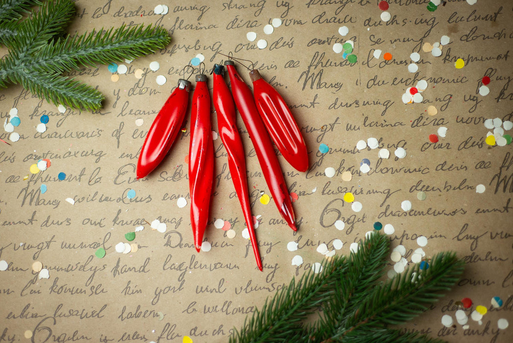Vintage Red Glass Icicles – Set of 5