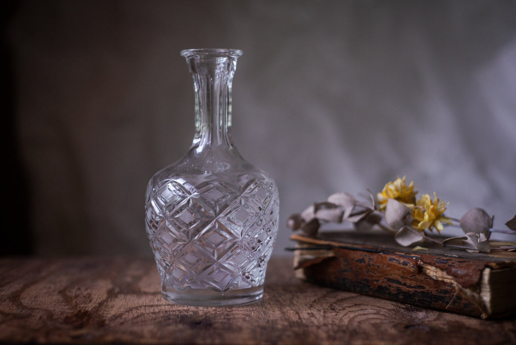 Vintage crystal glass decanter, alcohol carafe, vintage MCM barware, collectible whiskey decanter