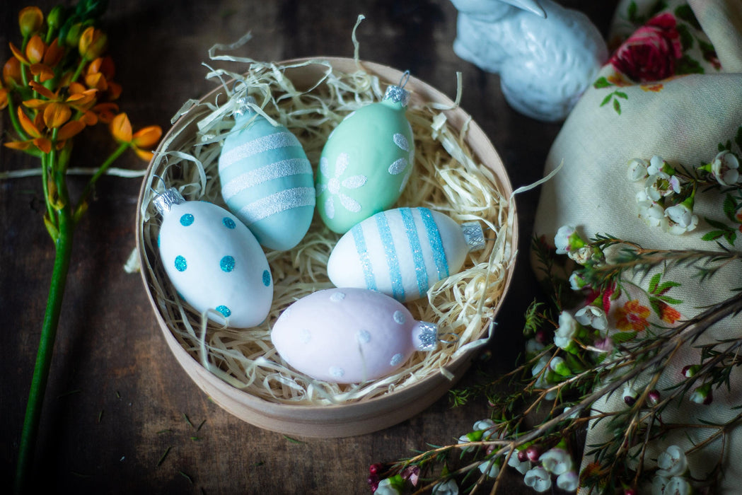 Glass Easter Egg Ornaments - Hand Painted Hanging Eggs for Easter Tree Decor