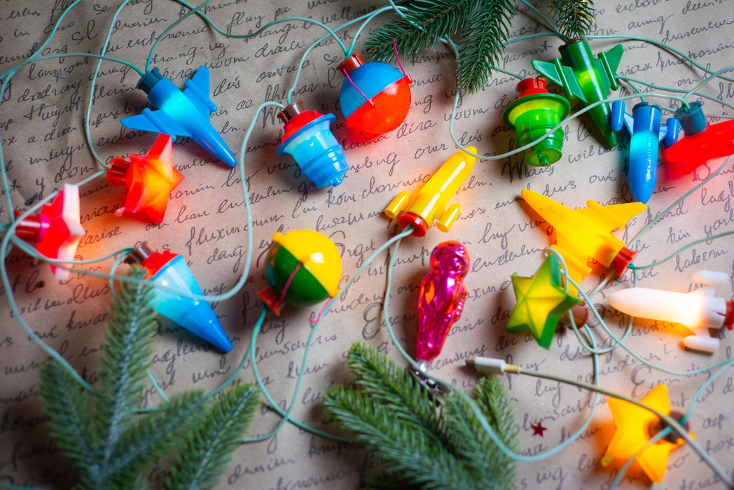 Vintage Space Christmas Lights, Rocket Tree Garland, Working Retro Christmas String Lights