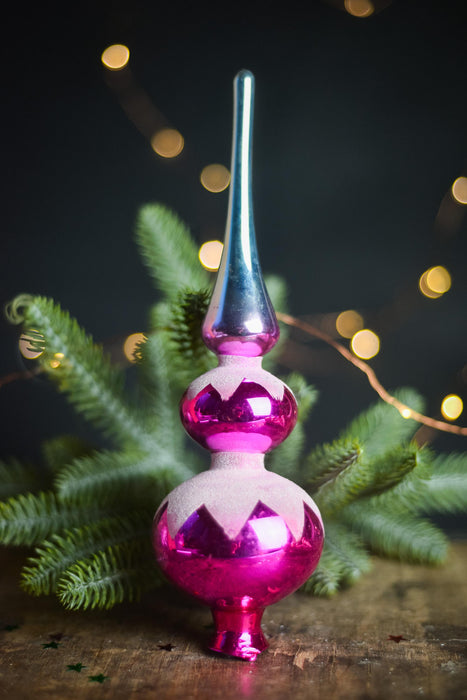 Christmas tree toppers, hot pink and white frosted decor
