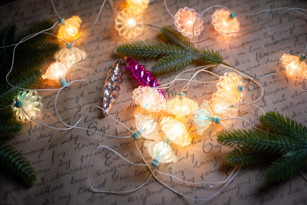 Vintage Flower Christmas Lights, Retro Christmas Tree Garland, Working Christmas String Lights