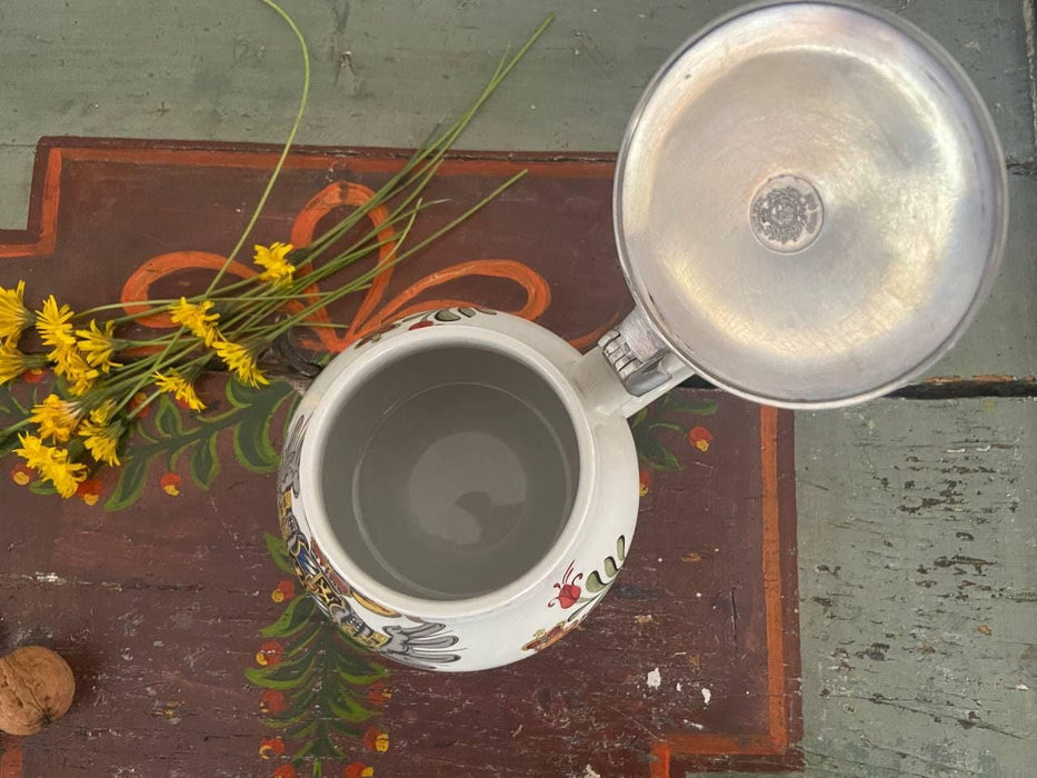 Vintage Bavarian Beer Stein Ceramic Mug with Pewter Lid Lion Eagle Crest