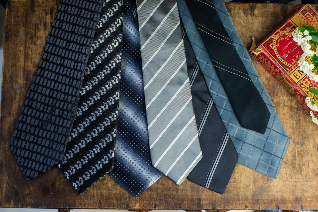 Vintage Designer Silk Neckties, Black Gray Silver Tie Collection, Formal Menswear