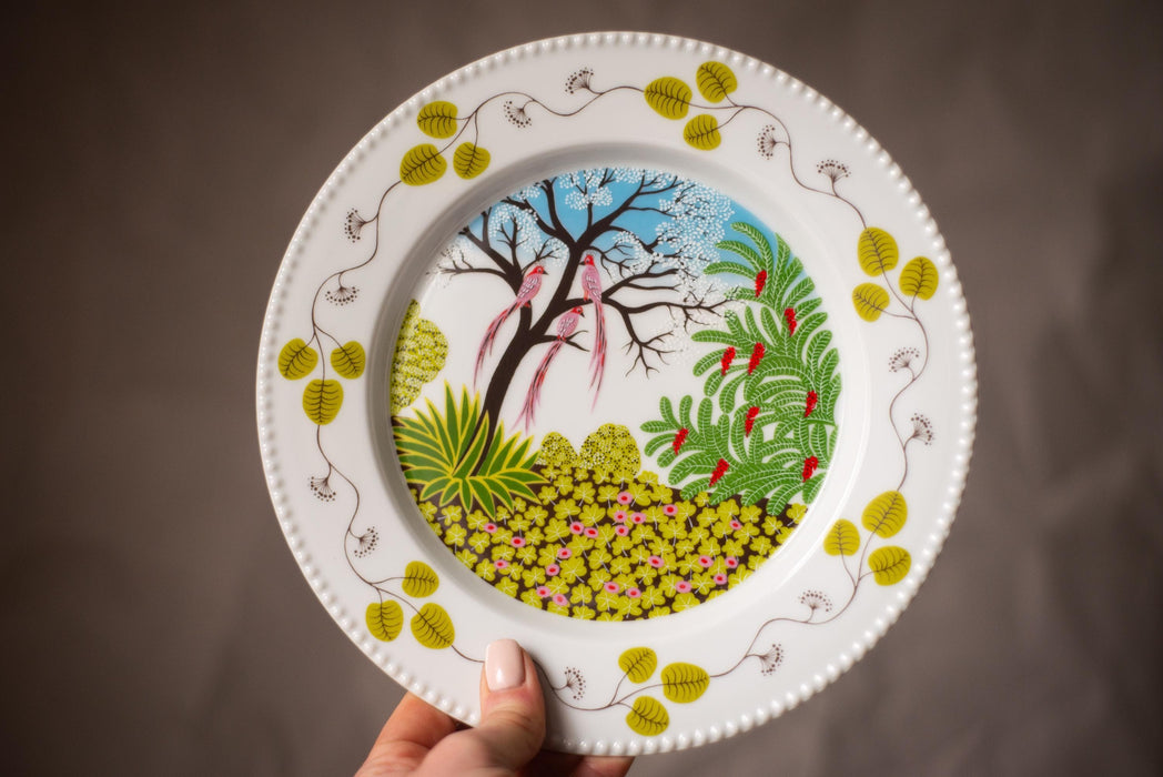 Paradies Porcelain Plate Set – Vintage German Porcelain, Hand Painted Peacock Bird Design