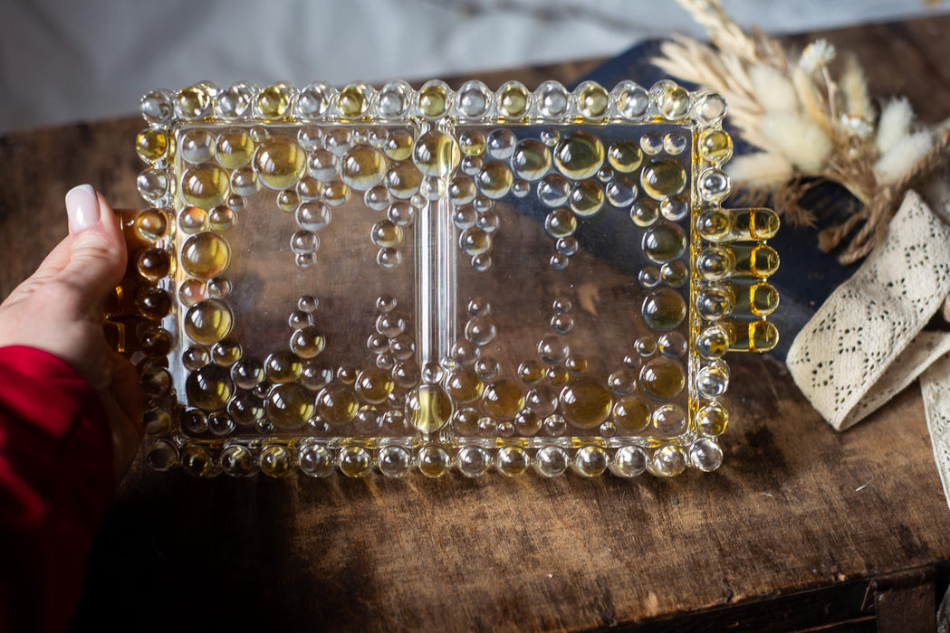 Amber Glass Divided Dish, 1970s Handled Serving Tray 9 In (23 Cm)