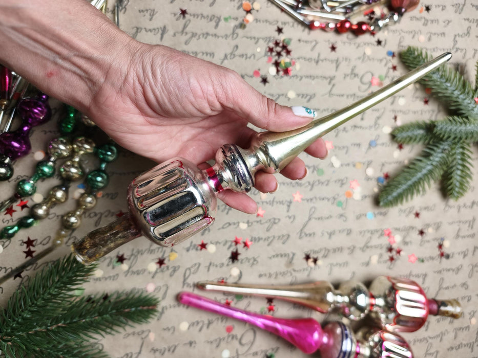 Vintage Silver & Pink Glass Finial Tree Toppers – 1960s